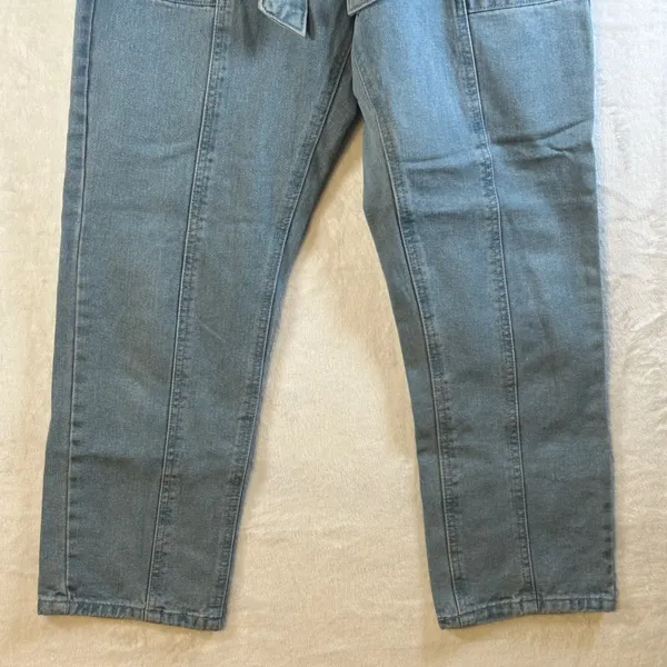 Forever 21 Light Wash Paperbag Waist Denim Jeans Belted Wide Leg‎ Size 28 - Image 3