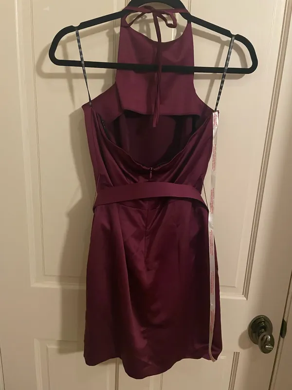 Women’s Purple Halter Neck Belted Mini Dress - Image 5