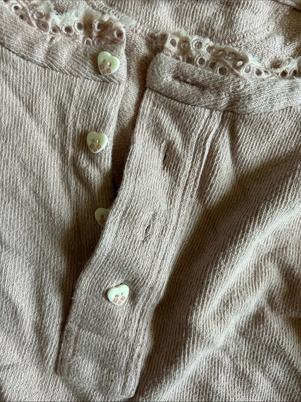 LoveShackFancy Cropped Lace-Trim Henley Top - Dusty Pink - Image 3