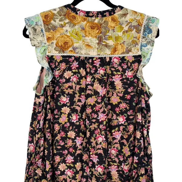 Anthropologie Sleeveless Ruffled Patchwork Floral Tiered Midi Dress Size Large - Image 8