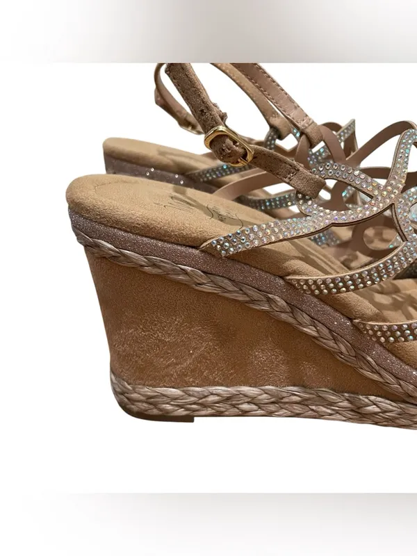 Impo Orleans Raffia Platform Wedge Sandals Taupe Rhinestone Women’s Size 9 - Image 2