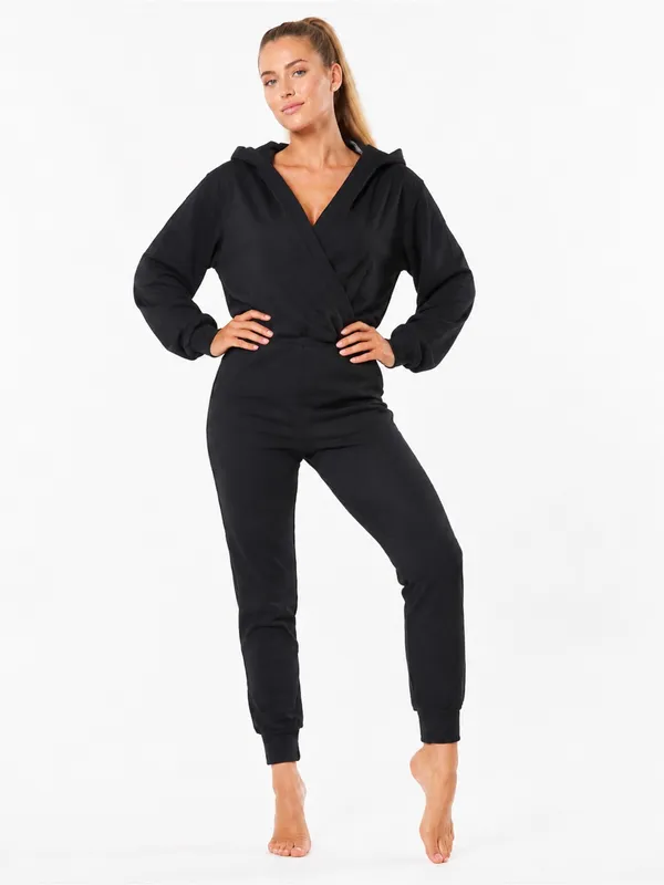 NAMA Enlighten Onesie Black Hooded Wrap Jogger Jumpsuit Athleisure M - Image 4