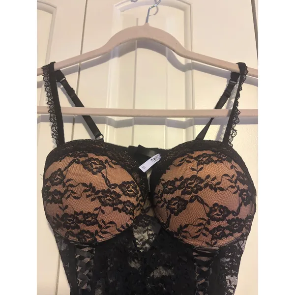 ADORE ME Black‎ Lace Corset Babydoll Chemise Teddy Lingerie M - Image 5