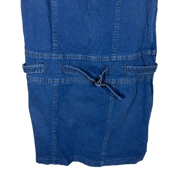 Vintage Forenza Blue Denim Mini Dress Sleeveless Belted Stretch Size 12 90s Y2K - Image 3