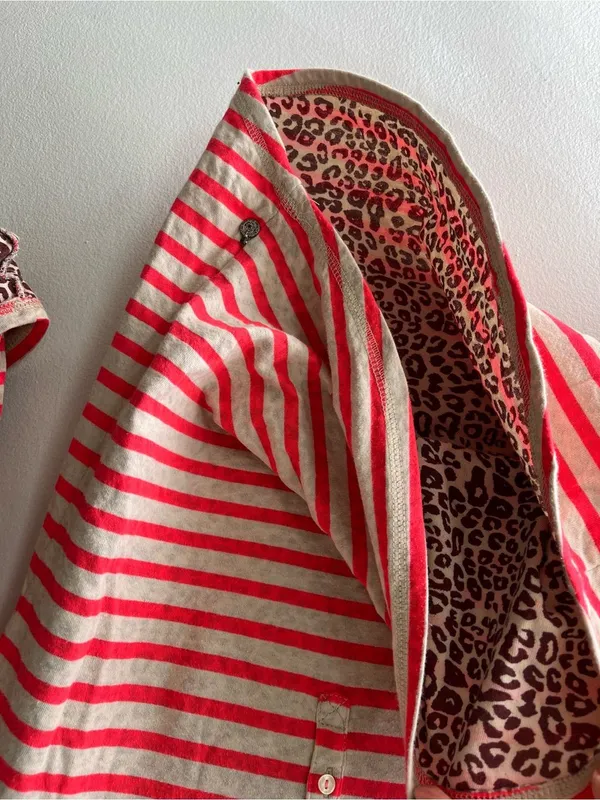 Maison Scotch• Hot Pink & Cream Striped/Leopard Print Henley• Sz 2 - Image 8