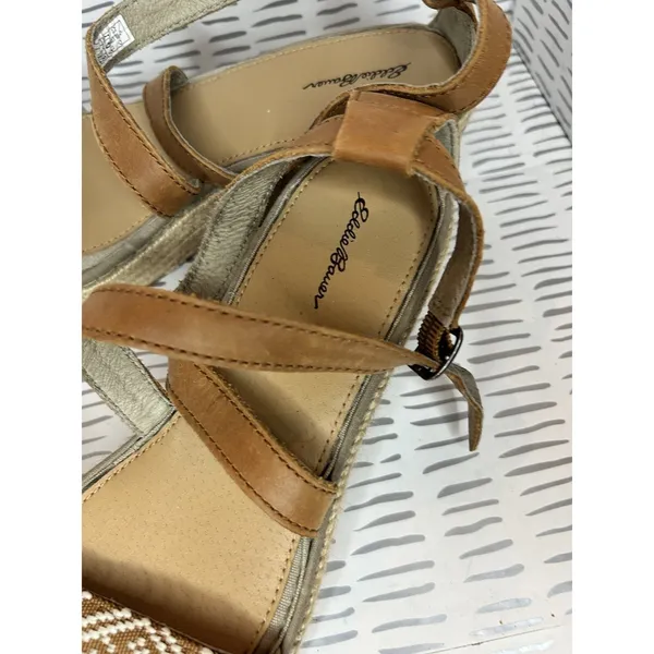 Eddie Bauer W. Kara Womens Brown Leather Geometric Espadrille Wedge Sandals‎ 9 - Image 4