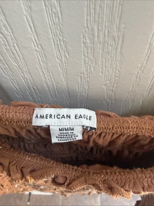 American Eagle Outfitters Rust Smocked Floral Crop Tank - Image 3