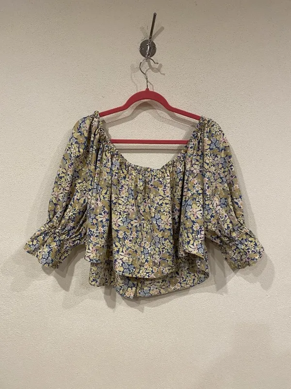 Free People James Blouse Womens Medium Multicolor Floral Off Shoulder Cropped - Image 4
