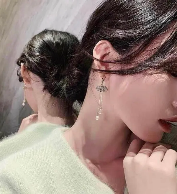 Ballerina Girl Rhinestone White Pearl Dangle Drop Earrings for Women - Image 4
