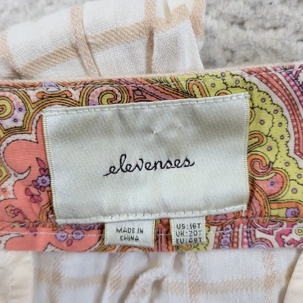Elevenses Anthropologie Linen Windowpane Wide Leg Crop Pants Beige Womens 16T‎ - Image 3