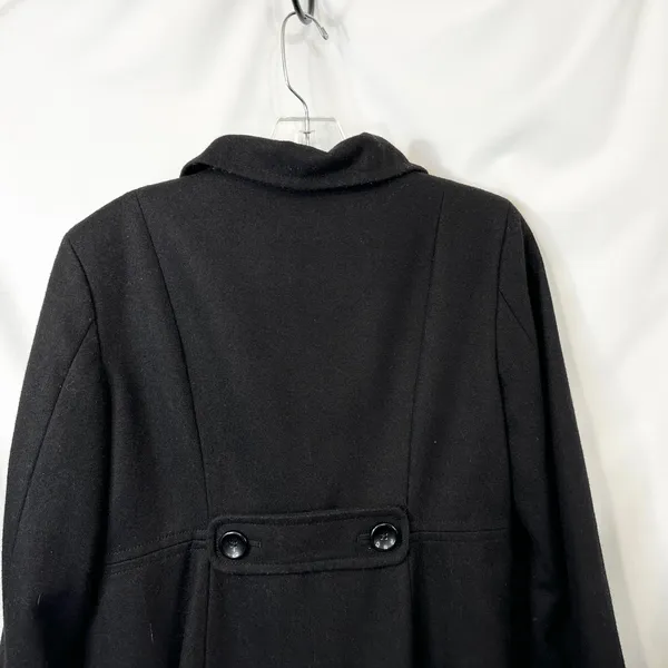 Old Navy Medium Coat Wool Black‎ Ruffle Collar Jacket Womens Pockets Pea C - Image 5