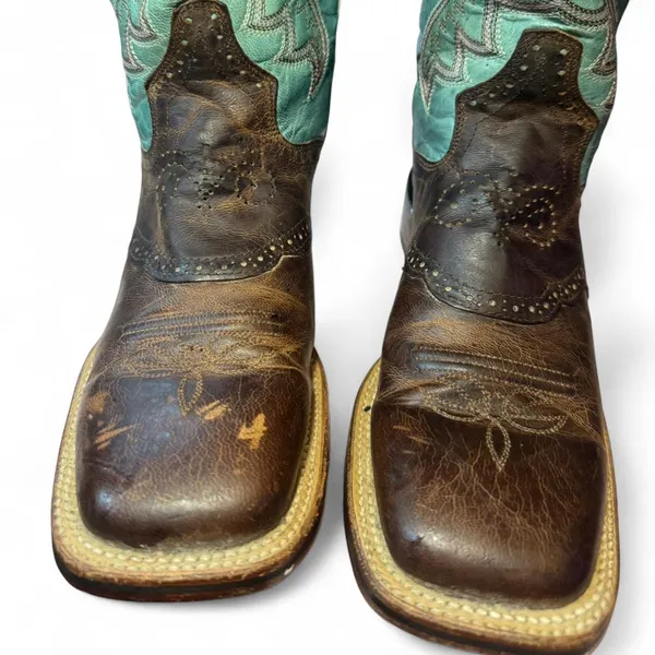 Dan Post Babs DP4937 Western Boots Womens 7.5 Brown Turquoise Square Toe Cowgirl - Image 8