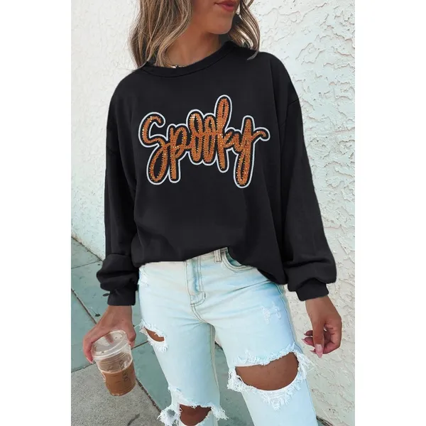 Spooky Rhinestone Drop Shoulder Sweatshirt - Image 2