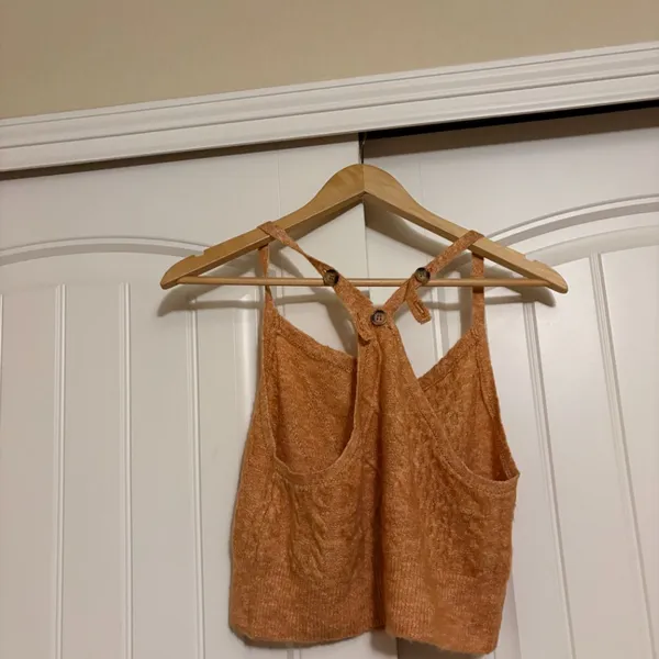 Free People Peach Knitted Adjustable Tank Cami Top Cropped Large Festival Boho - Image 2