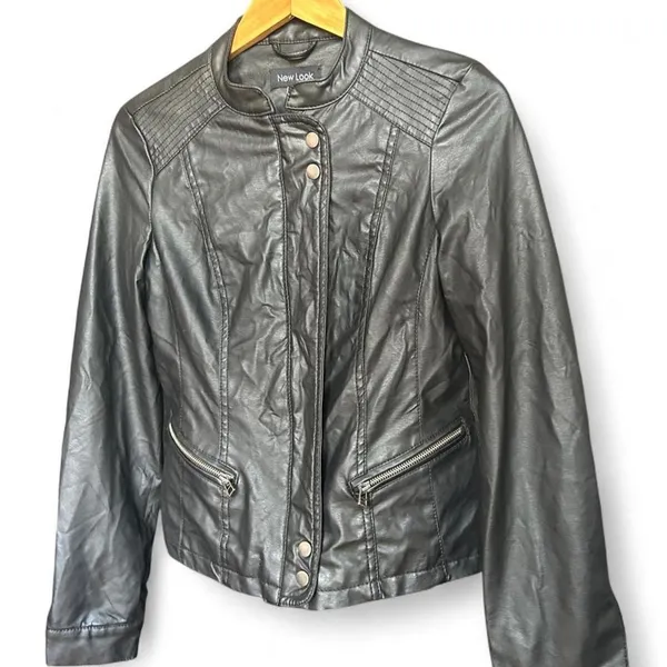 Moto Jacket Black Faux Leather Biker Racer Indie Sleaze Grunge Y2K S - Image 2