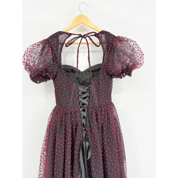 Heart Print Tulle Corset‎ Midi Dress Small Black Red Goth Coquette Prom Formal - Image 9