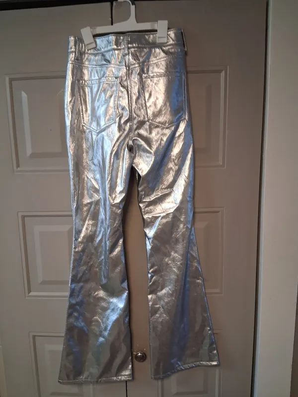 Love, Fire bell bottom y2k 2000s millenium pants in metallic platinum silver size 7. - Image 5
