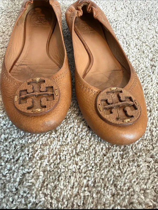 Tory Burch Tan Leather Logo Ballet Flats - Image 2