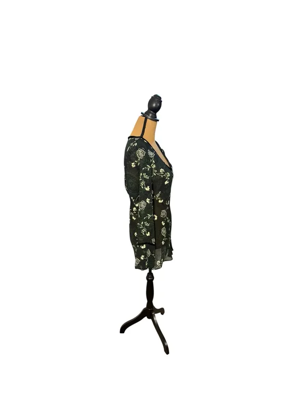 Vintage Y2K New York & Company Sheer Floral Blouse Whimsigoth Bell Sleeve M - Image 2