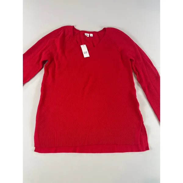 GAP Sweater Size S Red Waffle Knit V Neck Long Sleeve Cotton Blend NWT - Image 4