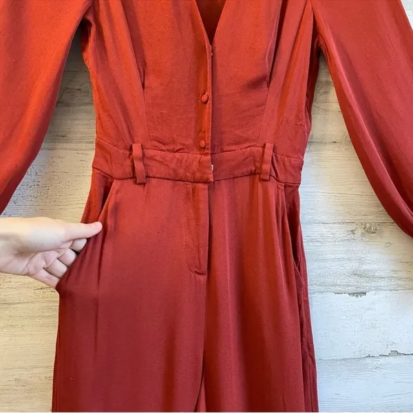& Other Stories Flare Leg Lightweight Jumpsuit Outing Rust Red Sz 2‎ - Image 6