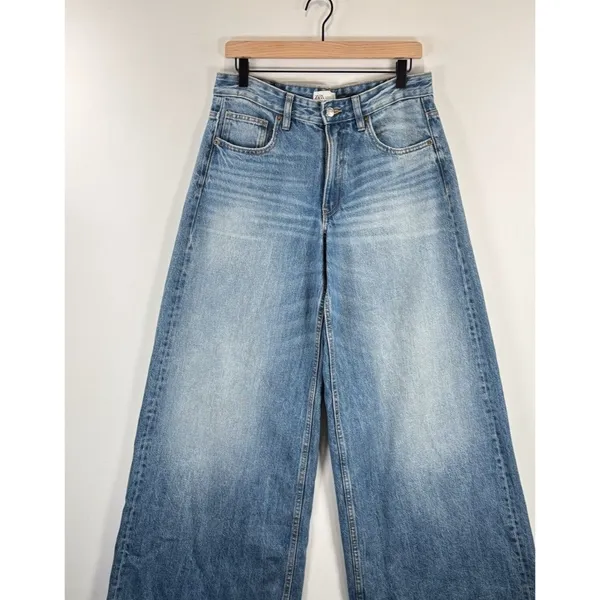 ZARA Women Jeans Blue Denim Cropped High Rise Baggy Wide Leg Medium Wash Size 6 - Image 5