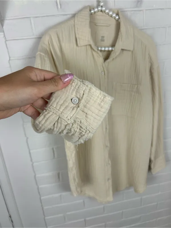 Aerie Pool To Party Gauze Cotton Button Down Coverup Shirt Size XS - Image 10