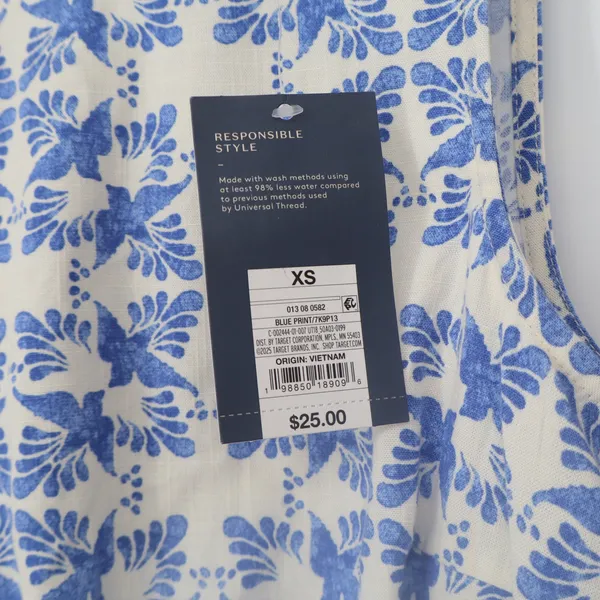 Universal Threads Dress Womens XS Blue Print Smocked Waist Bird Floral Mini NEW - Image 4