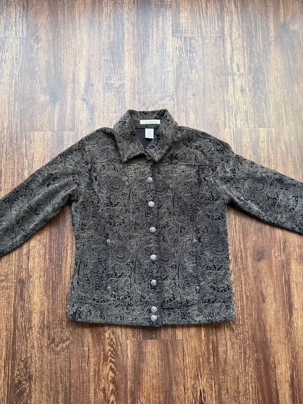 Women’s Hannah Black and Brown Paisley Button Up Retro Corduroy Jacket - Size S - Image 3