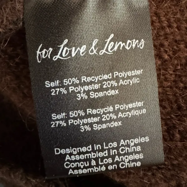 For Love & Lemons Amelia Knit Cropped Sweater W/ Tie Back‎ Brown S $125 - Image 3