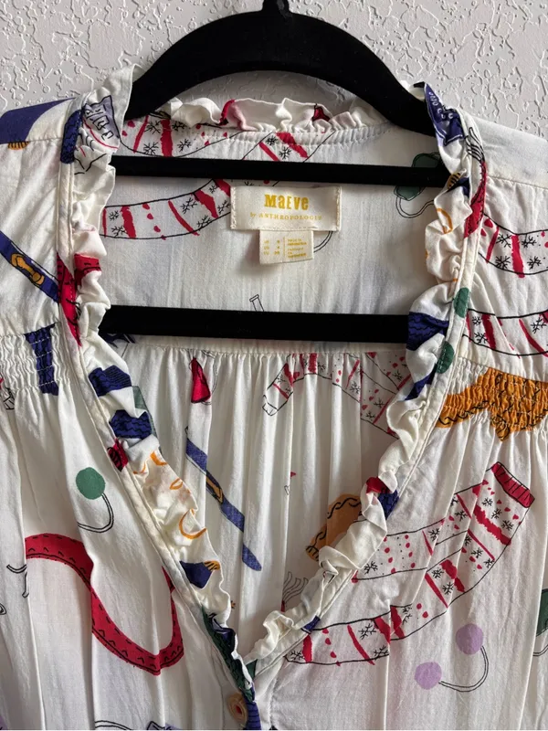 Maeve by Anthropologie Novelty Print Ruffle Blouse Size 4 - Image 3