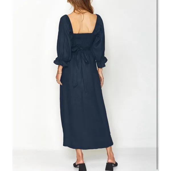 NEW Navy Blue Wrap Cut Out Tie Back Midi Dress L - Image 2