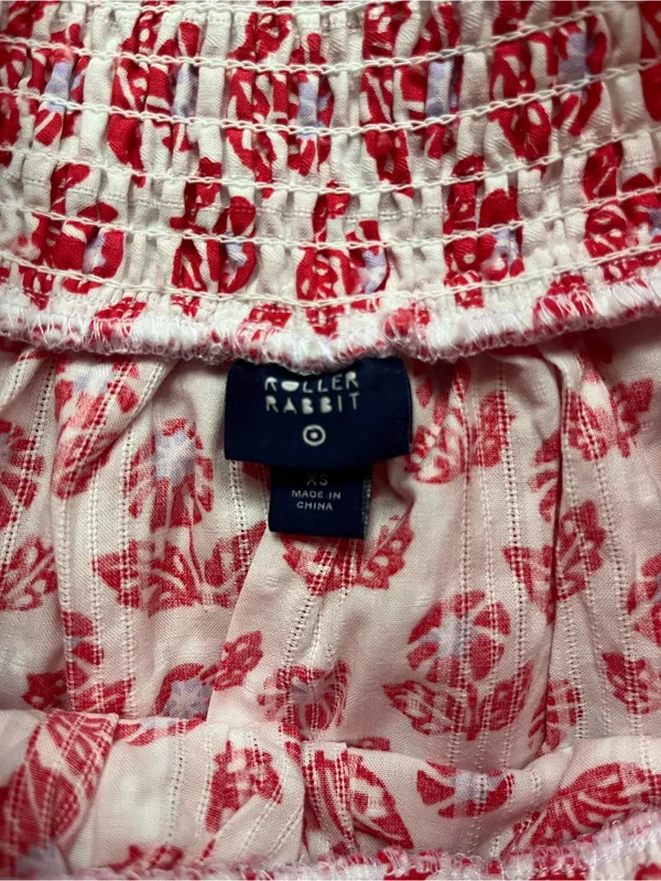 NEW Roller Rabbit x Target Red White Floral Gingham Smocked Waist Tiered Mini XS - Image 4