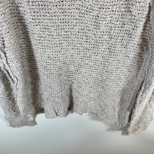 Free People‎ Womens Oversized V-Neck Textured Knit Sweater Beige Large - Image 3