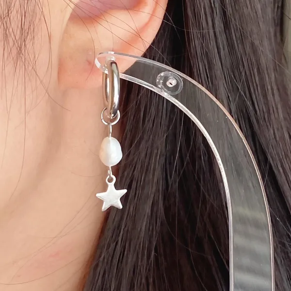 Handmade grunge fairy whimsical y2k style quality pearl star hoop earrings⭐️ - Image 7