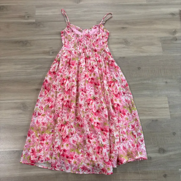 Astr the Label Ferreira Bustier Midi Dress Bright Floral Pink Women Size Small - Image 7