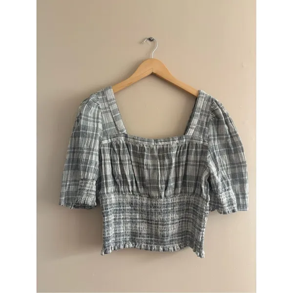 Universal Thread Cotton Square Neck Smocked Puff Sleeve Top Size Medium Gingham - Image 3