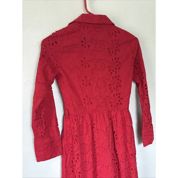 Zara Women eyelet embroidered dress Red 8420/916 Size XS x-small - Image 6
