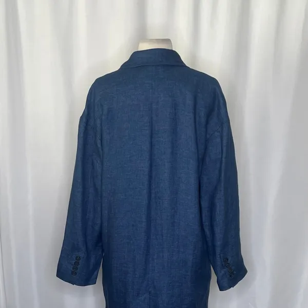 ZARA Limited Edition Linen Coat Buttons Pockets Double Breasted Blue X-Small - Image 10