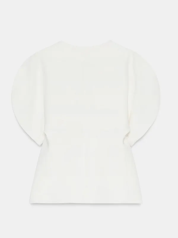 Zara NWT White Structured Zip-Front Top with Split puff Sleeves - Image 5