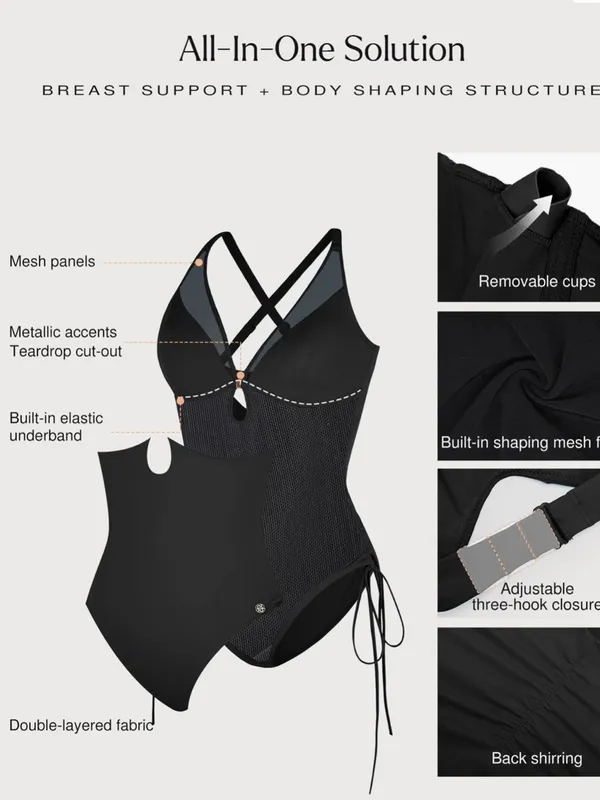 Popilush Plunge High Cut Adjustable Side Ties One-Piece Swimsuit Size L - Image 3