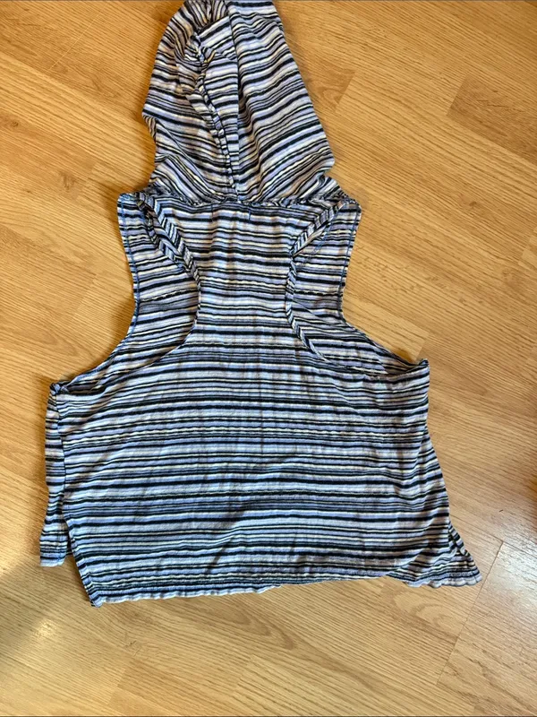 We The Free Striped Sleeveless Hooded Crop Top - Navy, White & Cream - Image 3
