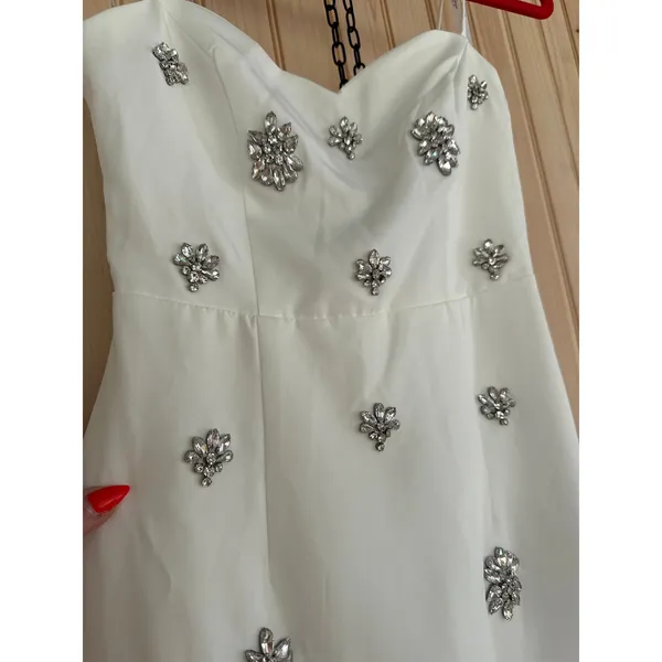 Lulus Completely Regal White Rhinestone Column Dress Elegant Glam Extra Small - Image 4