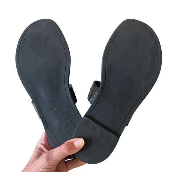Tory‎ Burch Emmy Patent Leather Sandals Black Glossy Logo Thong Slides 9.5 - Image 5