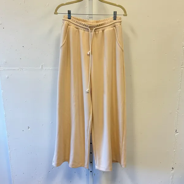 Wishlist Cream Beige Wide Leg Lounge Pants‎ Elastic Drawstring Waist Large Comfy - Image 2