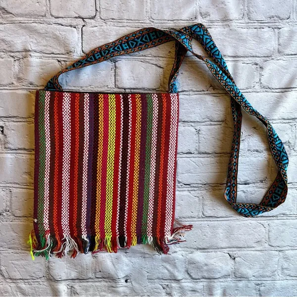 Boho Beaded Fringe Multicolored Embroidered Floral Fabric Crossbody Bag Purse - Image 6
