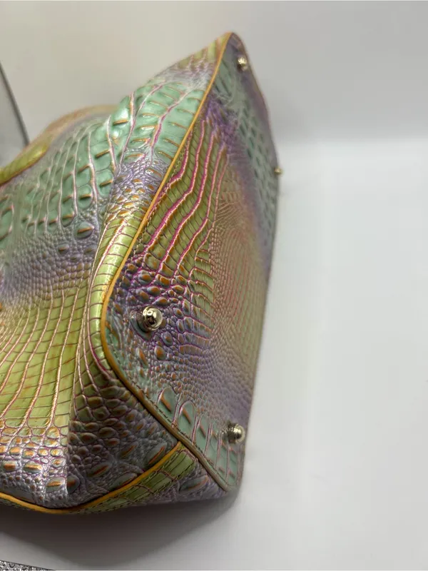 Brahmin Iridescent Green-Purple Croc Embossed Duxbury Satchel - Image 12