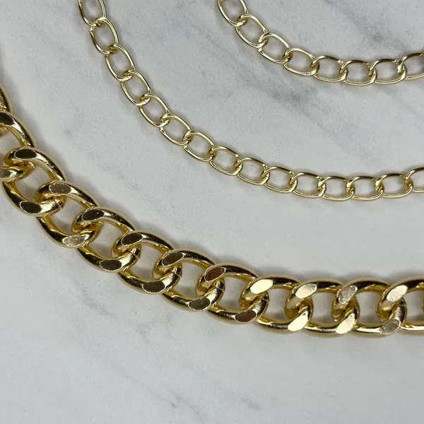 Womens Chunky Gold Tone Metal Chain Link Belt Adjustable Y2K OS ✨ - Image 3