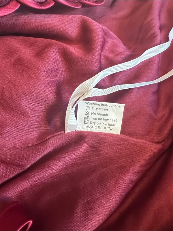 Flocked Velvet Sequin Bodice Pleated Satin Skirt Ball Gown Burgundy Size 16 NWOT - Image 8