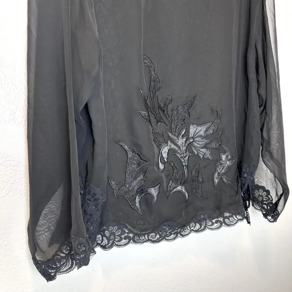 Victoria's Secret Gold Label Size‎ L Black Sheer Boudoir Top Lace Floral 1980's - Image 5